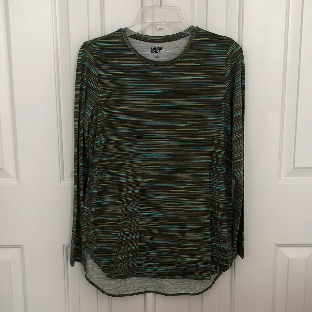 Lands' End Striped Long Sleeve Top in Green, Teal, & Yellow